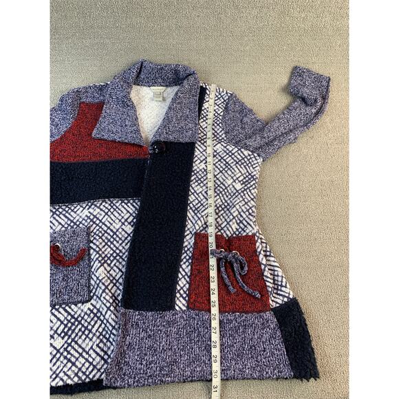 Multiples Cardigan Sweater Patchwork Knit Quirky Blue Red Size XL - Picture 7 of 8